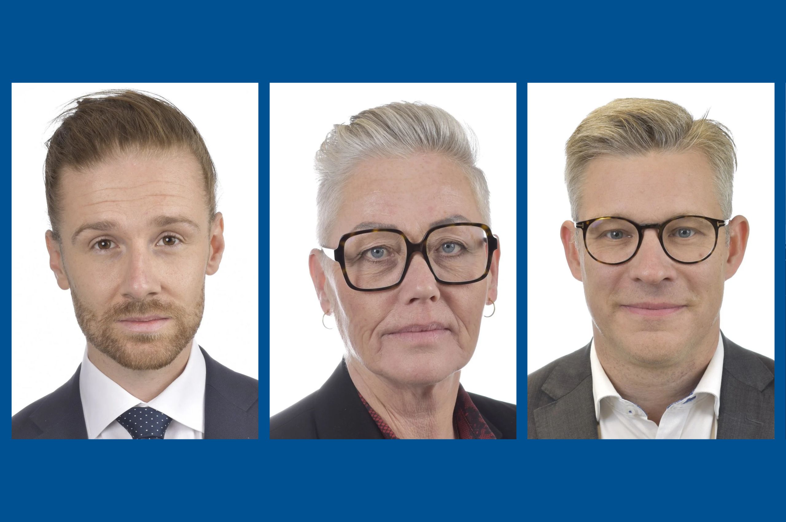 Kollage med Jesper Skalberg Karlsson (M), Anders Ådahl (C) och Monica Haider (S).