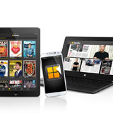 En surfplatta, en mobil och en dator visar Readlys plattform