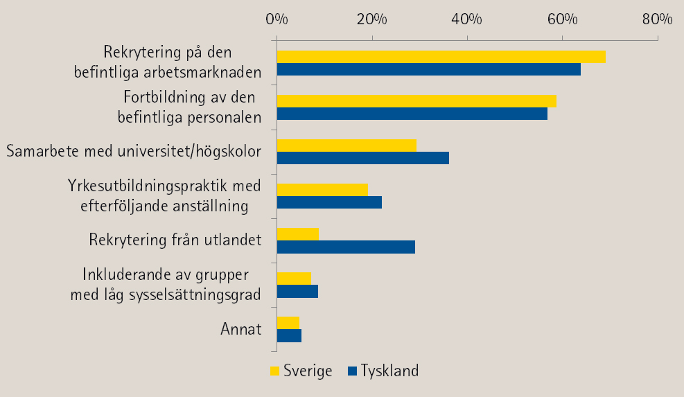 Diagram med de mest nämnda svarsalternativen på frågan om personalförsörjning