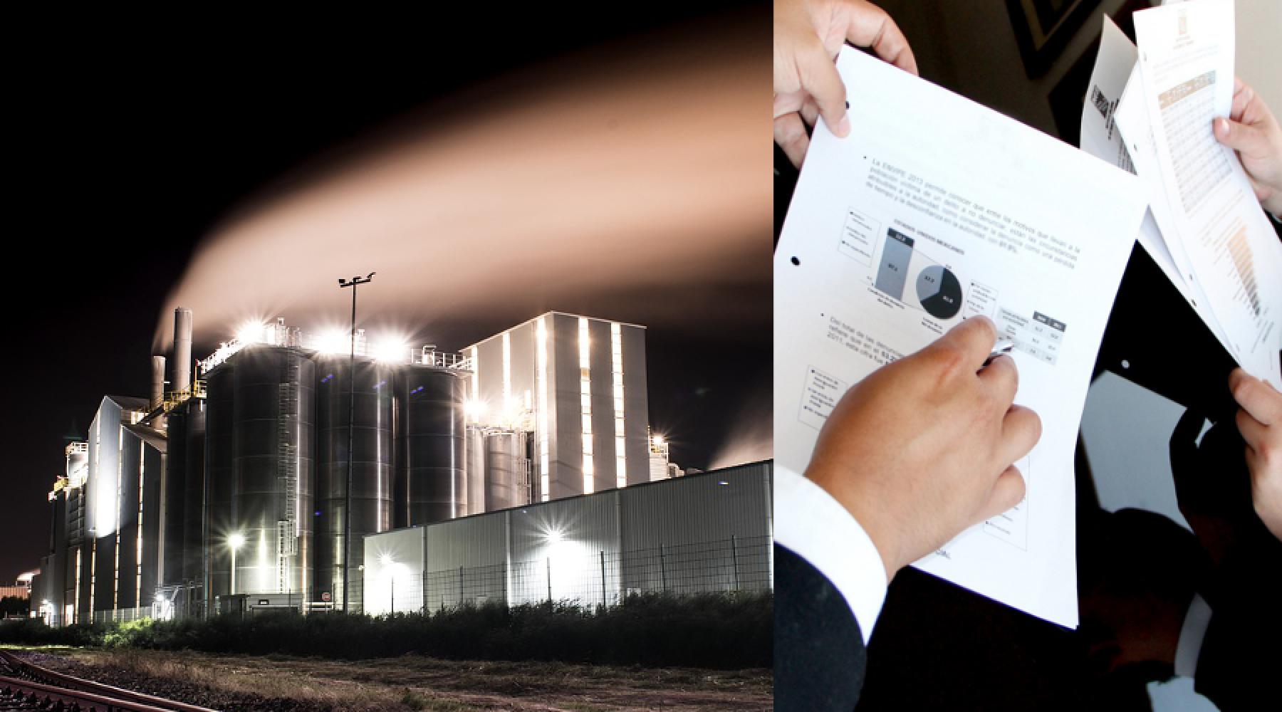 Industrie und Energieeffizienz Collage aus zwei Bildern: Fabrik und Beratung zur Energieeffizienz