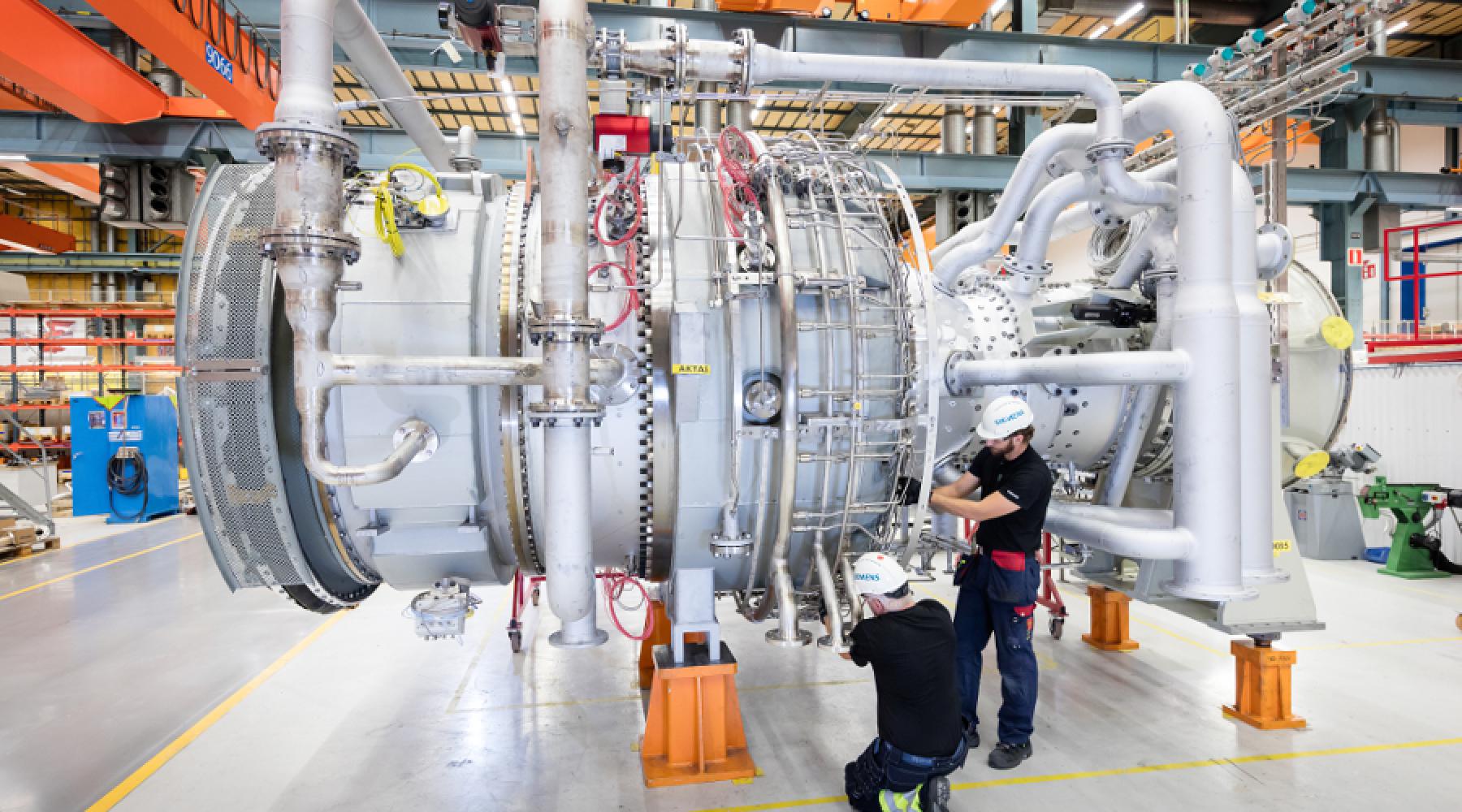 Eine Gasturbine vom Typ SGT-800 von Siemens in der Fabrik des Unternehmens i Finspång