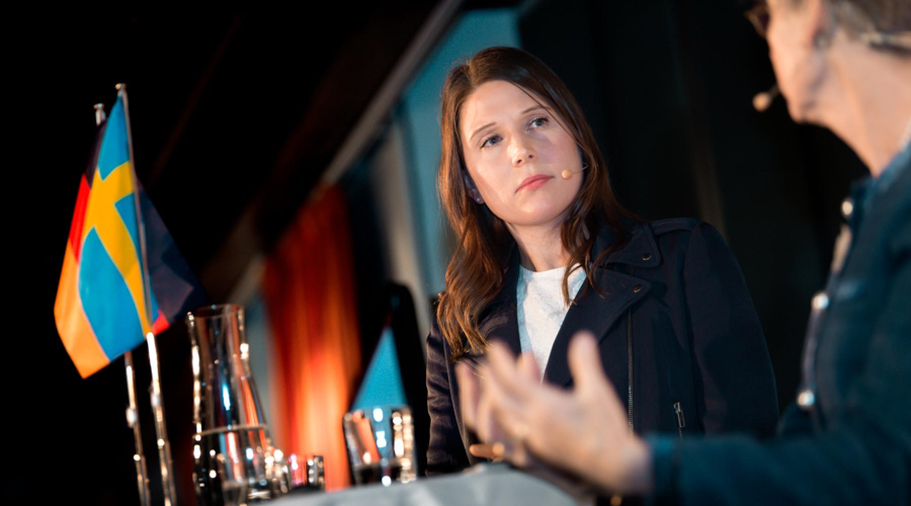 Frida Wallnor på scenen på Tysk-Svenska Handelskammarens Chairman's New Year Reception 2018.