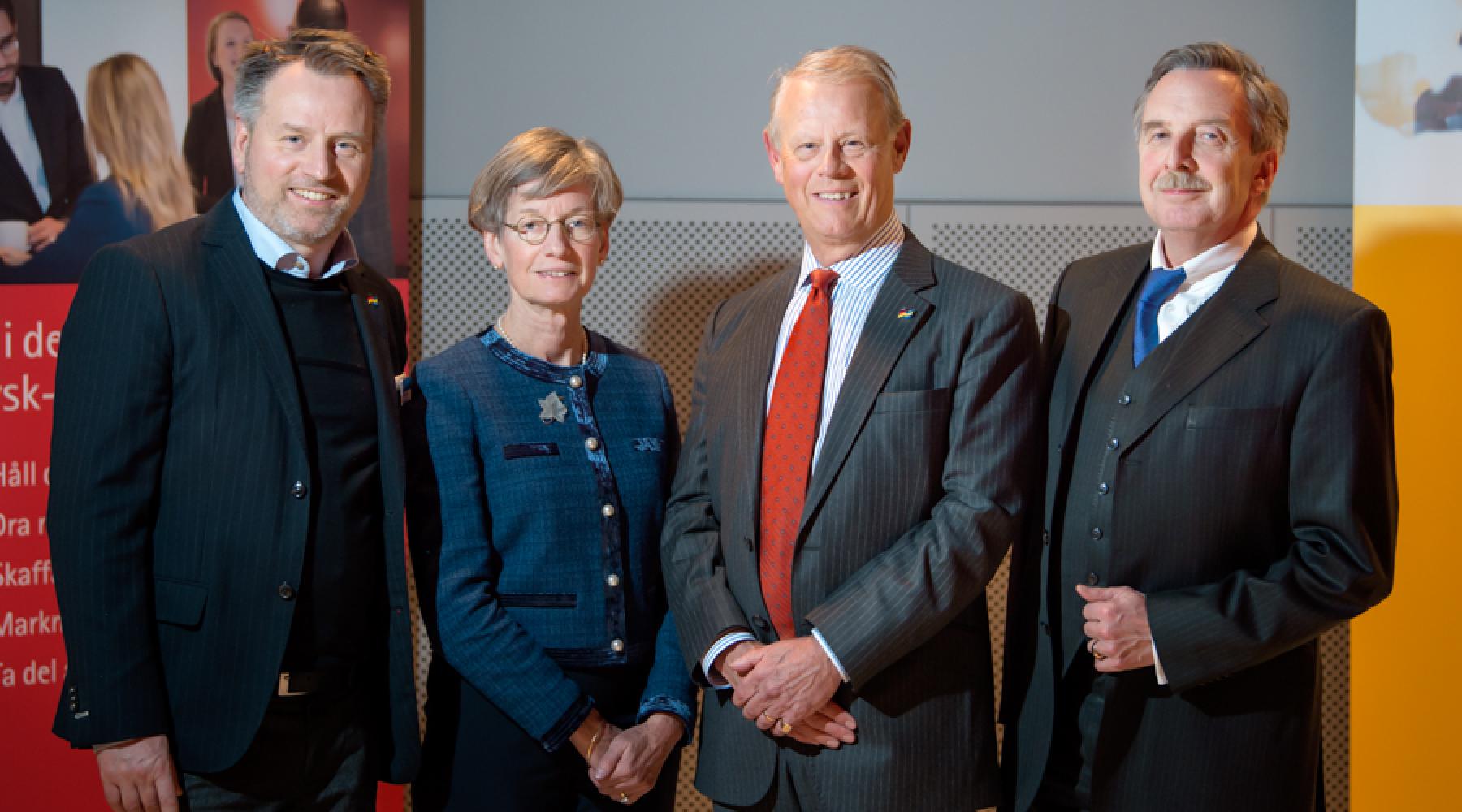 Ralph Tischer, Catherine L Mann, Staffan Bohman och Hans-Jürgen Heimsoeth på Tysk-Svenska Handelskammarens Chairman's New Year Reception 2018