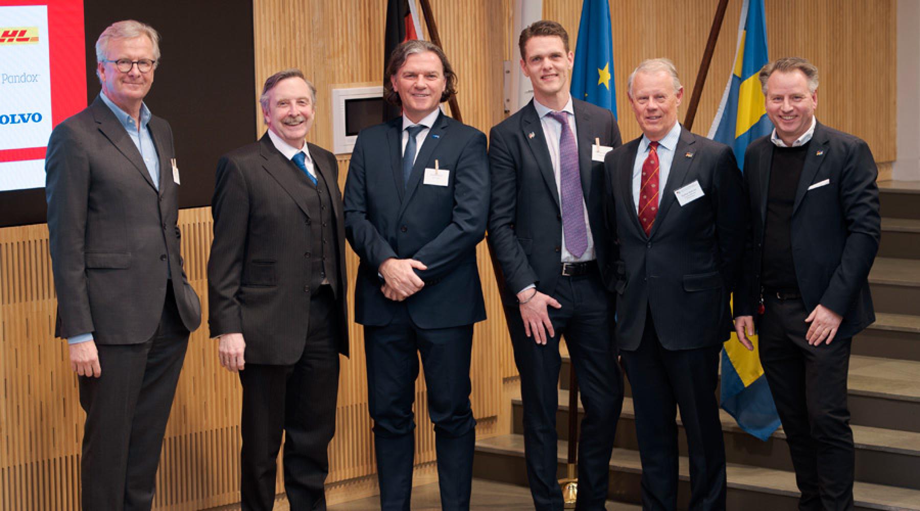 Holger Bingmann, Hans-Jürgen Heimsoeth, Harald Pflanzl, Christofer Fjellner, Staffan Bohman och Ralph-Georg Tischer på Tysk-Svenska Handelskammarens Chairman's New Year Reception 2019.