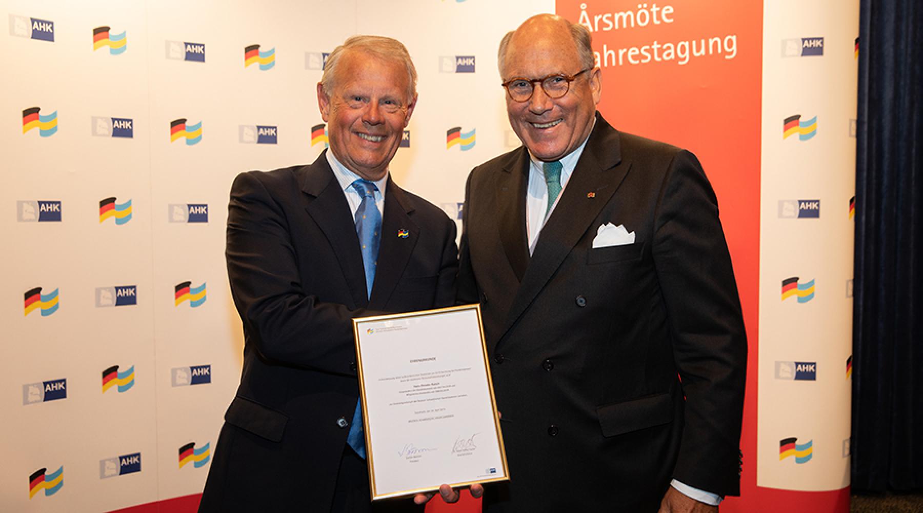 Staffan Bohman och Hans-Theodor Kutsch på Tysk-Svenska Handelskammarens årsmöte 2019 i Stockholm.