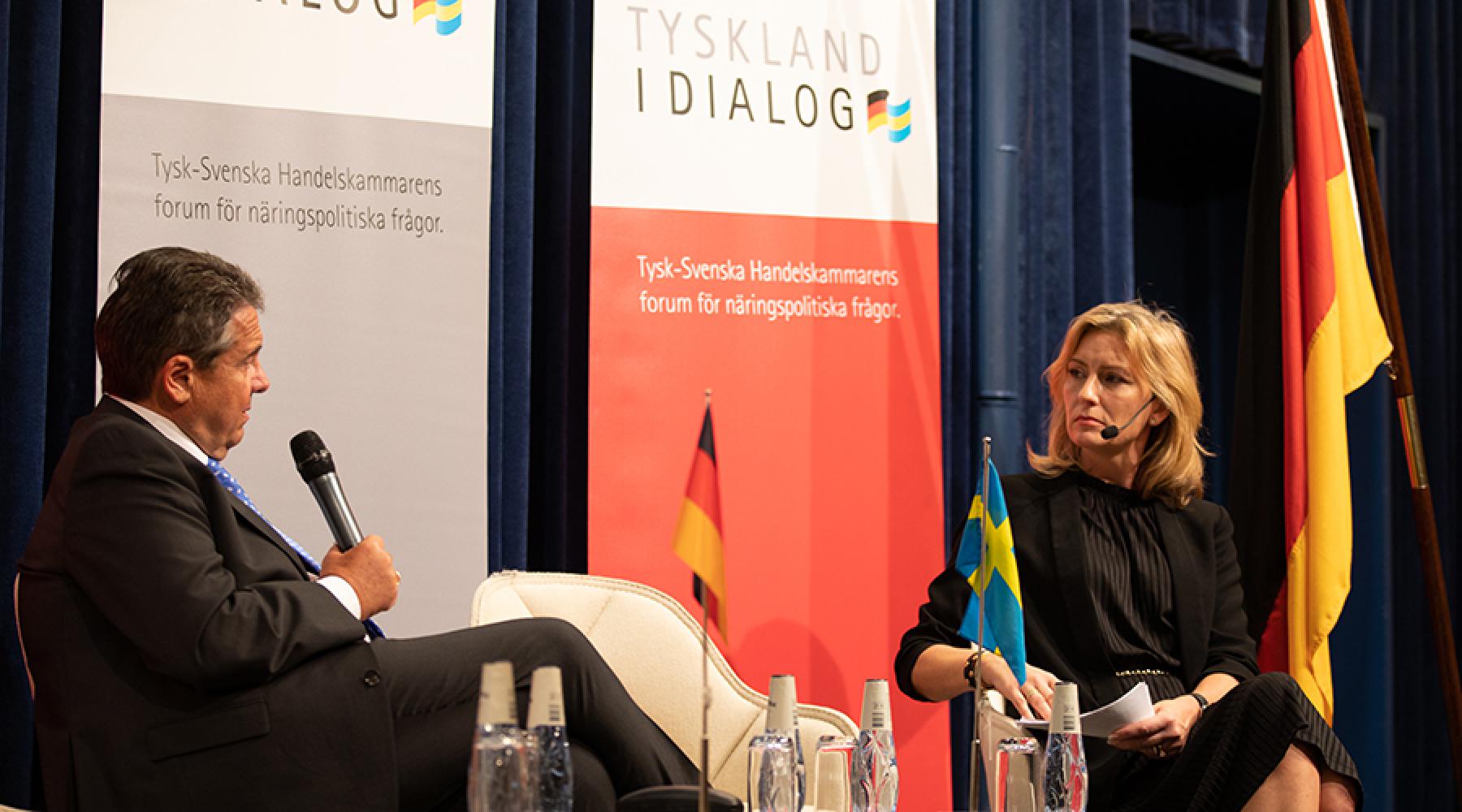 Sigmar Gabriel och Therese Larsson Hultin på Tysk-Svenska Handelskammarens årsmöte 2019