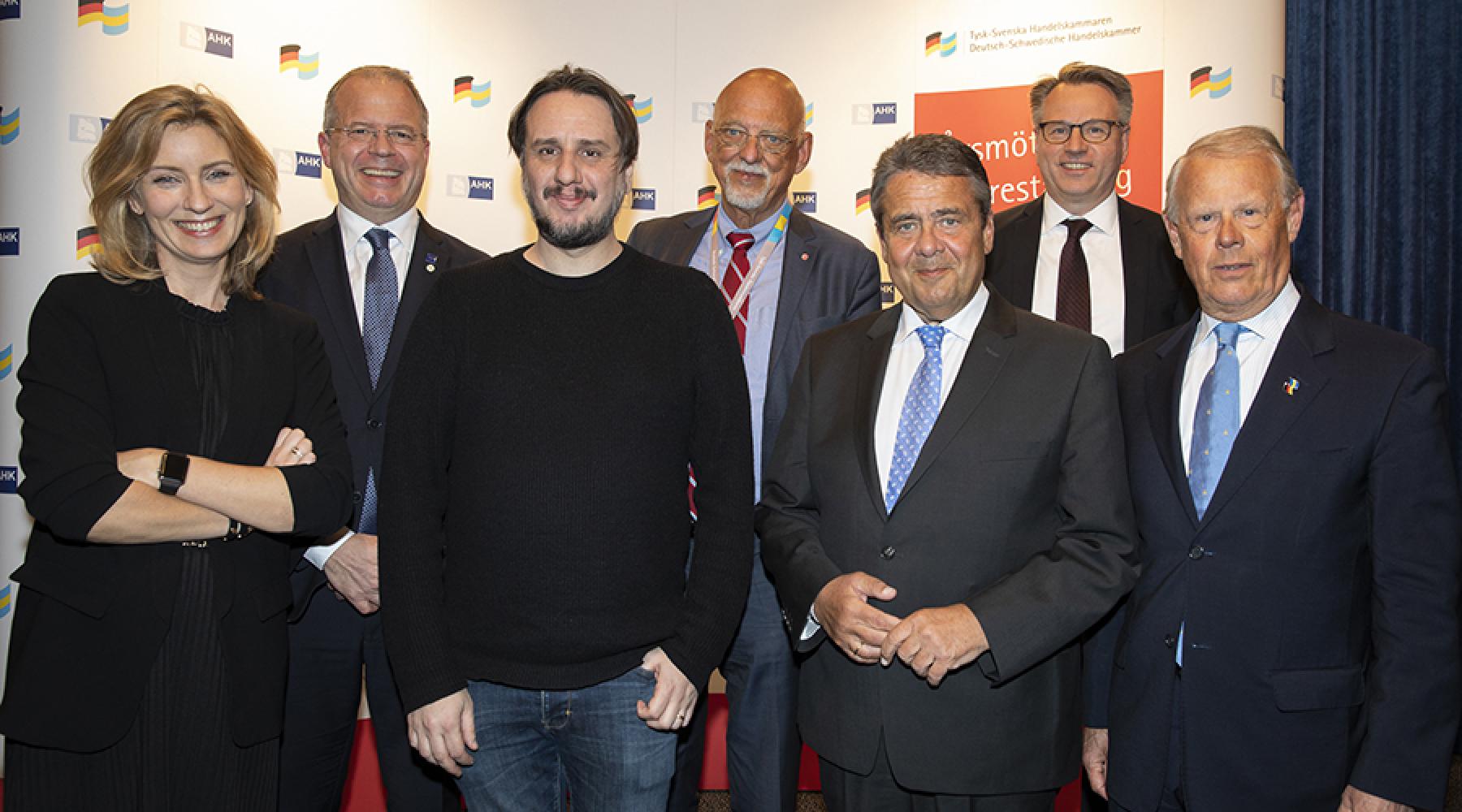 Therese Larsson Hultin, Martin Lundstedt, Luka Crnkovic-Friis, Hans Dahlgren, Sigmar Gabriel, Ralph-Georg Tischer och Staffan Bohman på Tysk-Svenska Handelskammarens årsmöte 2019