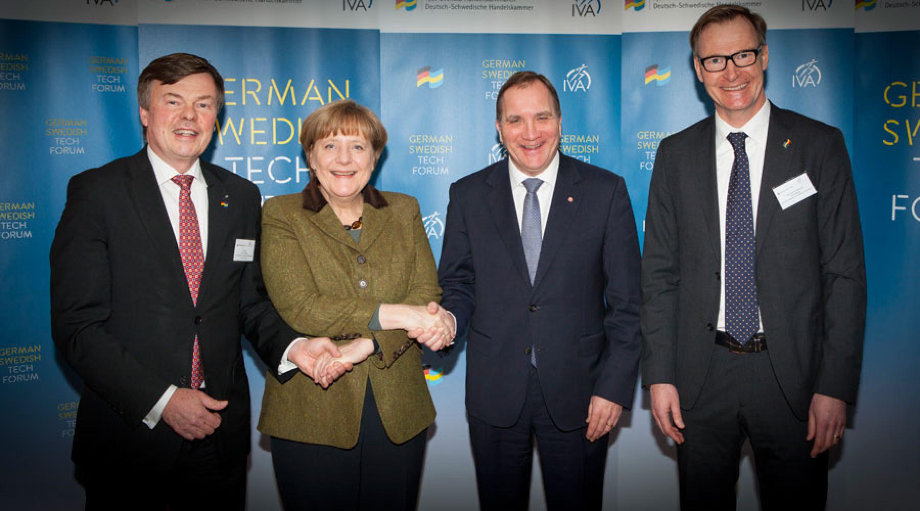 Björ Nilsson, Angela Merkel, Stefan Löfven och Olof Persson på invigningen av German Swedish Tech Forum 2017
