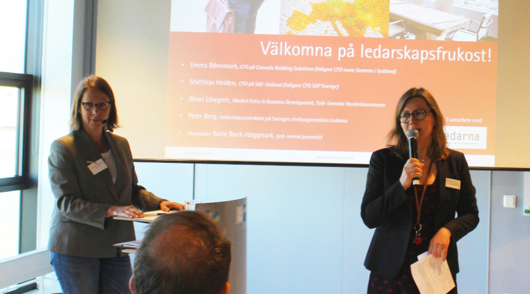 Malin Johansson und Karin Bock-Häggmark bei der Deutsch-Schwedischen Handelskammer in Stockholm