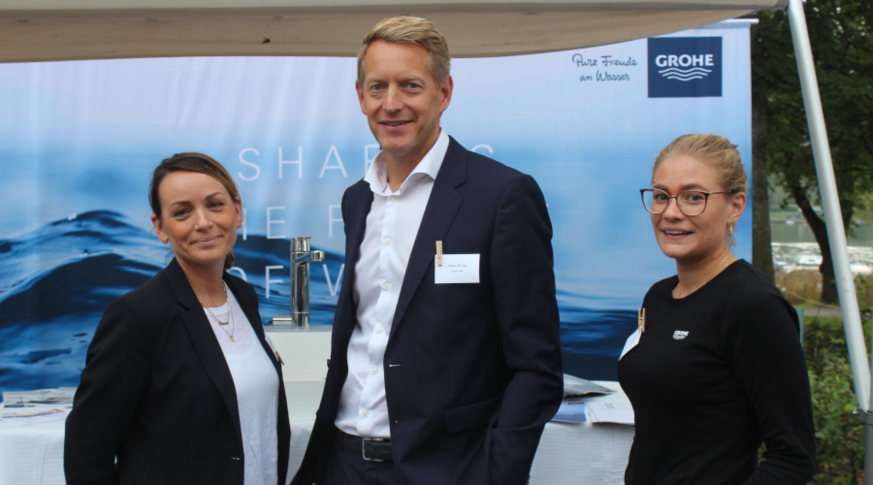 Christina Holmberg, Johan Kling och Sanna Olin från Grohe på Tysk-Svenska Handelskammarens business kickoff 2019.