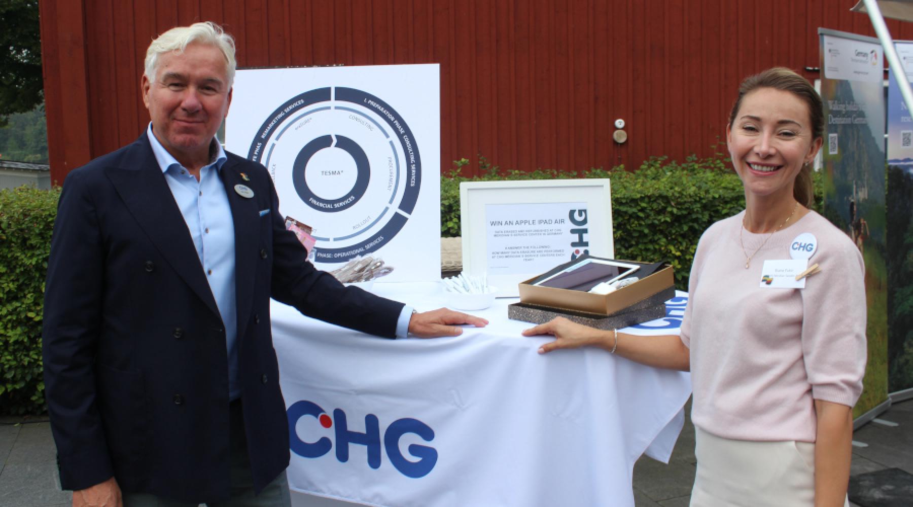 Representanter från CHG-Meridian i företagets monter på Tysk-Svenska Handelskammarens business kickoff 2019.