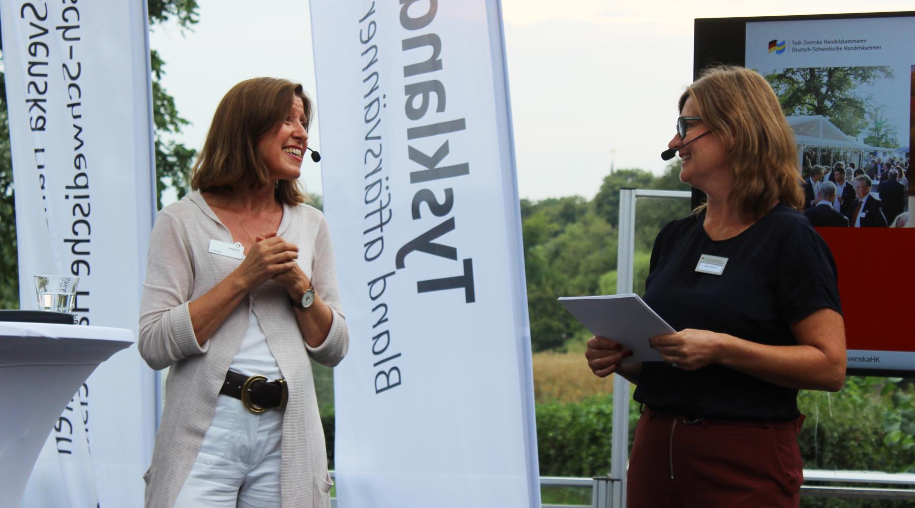 Iris Müller, Tyska Turistbyrån, och Malin Johansson, Tysk-Svenska Handelskammaren, på handelskammarens business kickoff 2019.