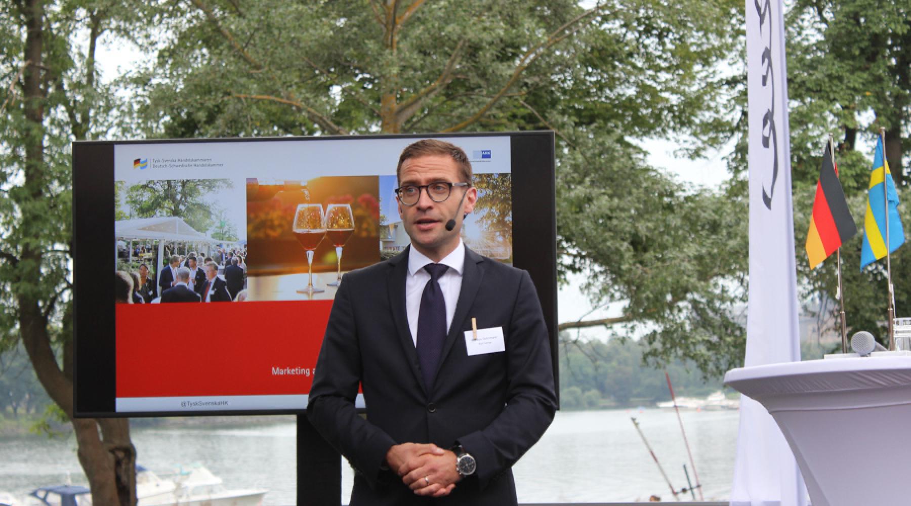 Markus Ostermaier, produktchef Audi Sverige, på Tysk-Svenska Handelskammarens business kickoff 2019.