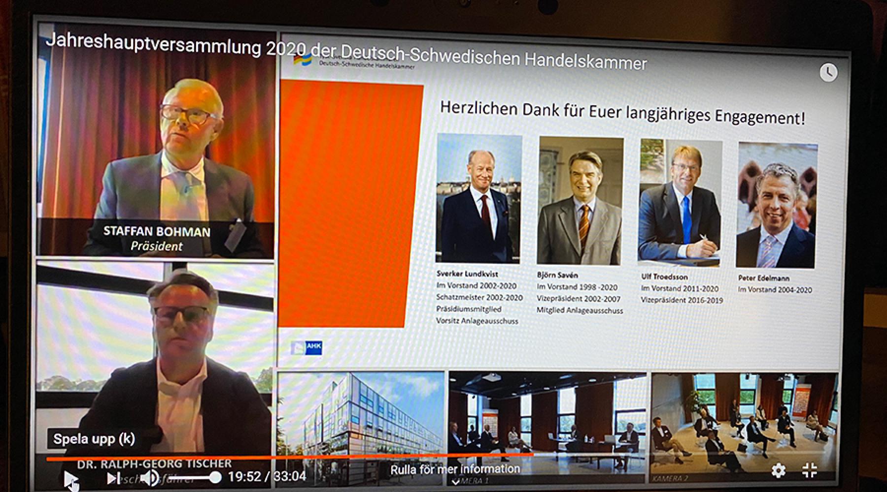 Screenshot von der digitalen Jahreshauptversammlung der Deutsch-Schwedischen Handelskammer