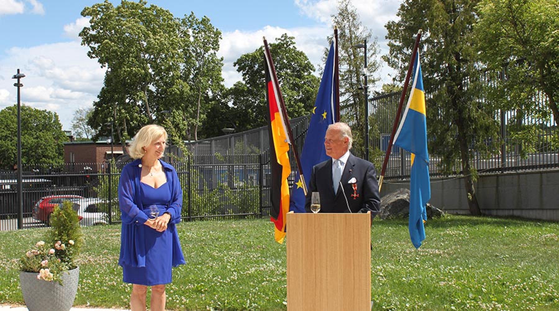 Deutschlands Botschafterin in Schweden, Dr. Anna Prinz und Staffan Bohman, Präsident der Deutsch-Schwedischen Handelskammer.