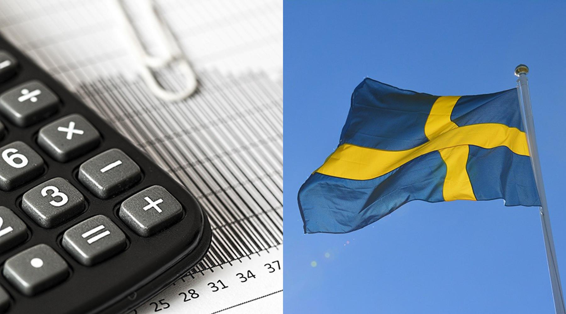 Collage bestehend aus einem Taschenrechner und einer schwedischen Flagge