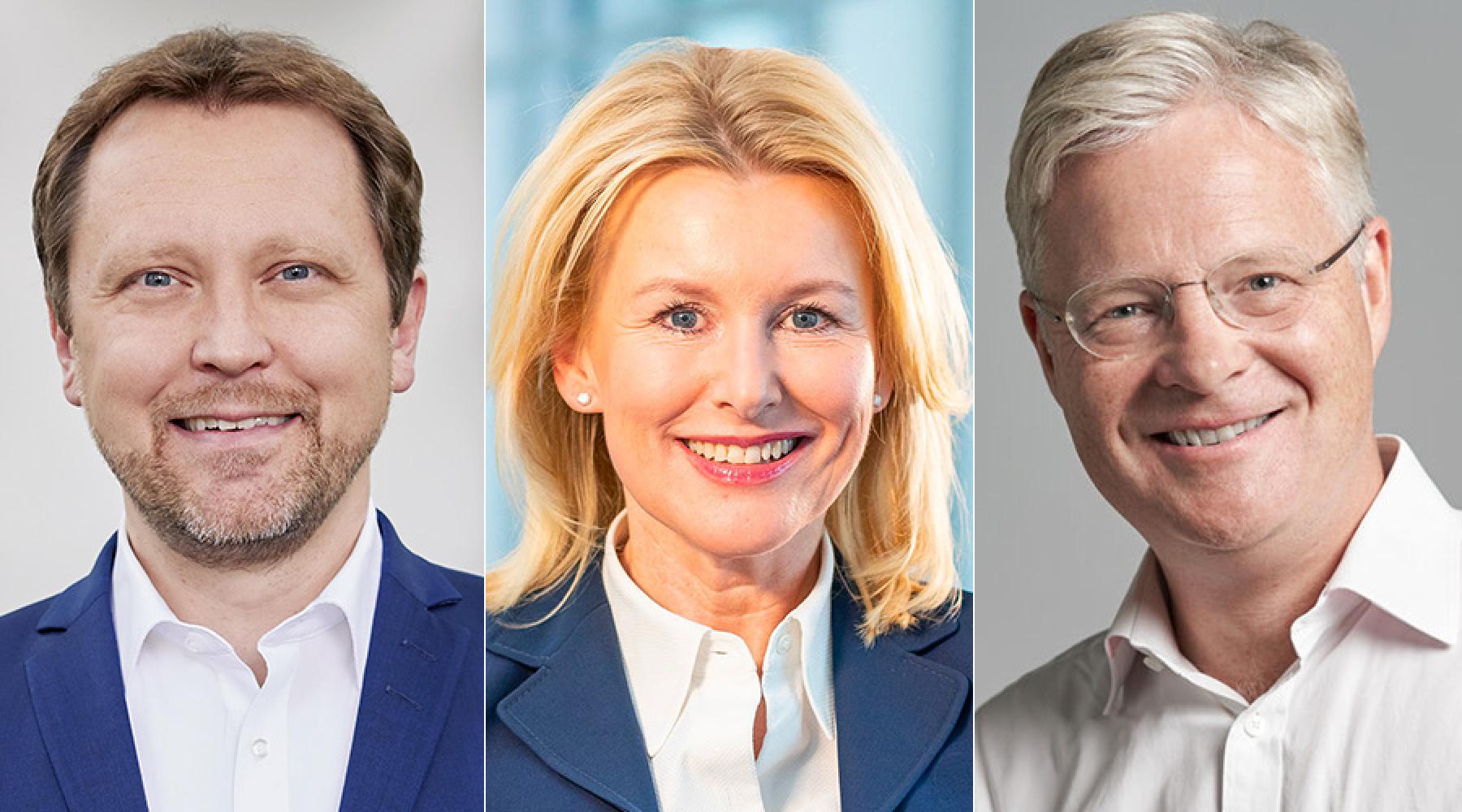 från vänster i bild: Stefan Rummel (Messe München), Louise Öfverström (Nemetschek Group), Anders Petersson (IK Investment Partners) Kollage: Stefan Rummel (Messe München), Louise Öfverström (Nemetschek Group), Anders Petersson (IK Investment Partners)